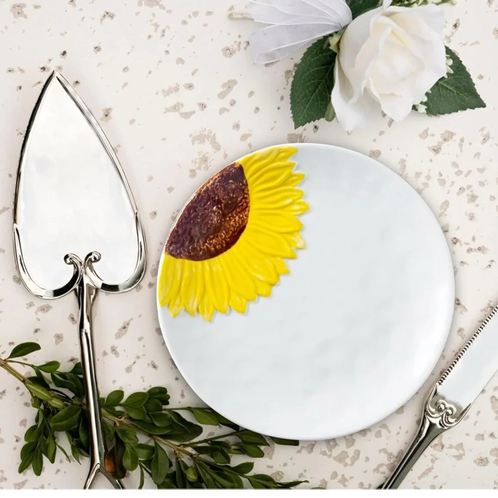 Sunflower 8 Inch Round Serving Platter White Serving Trays Set Of 4 (028) - Picture 2 of 5